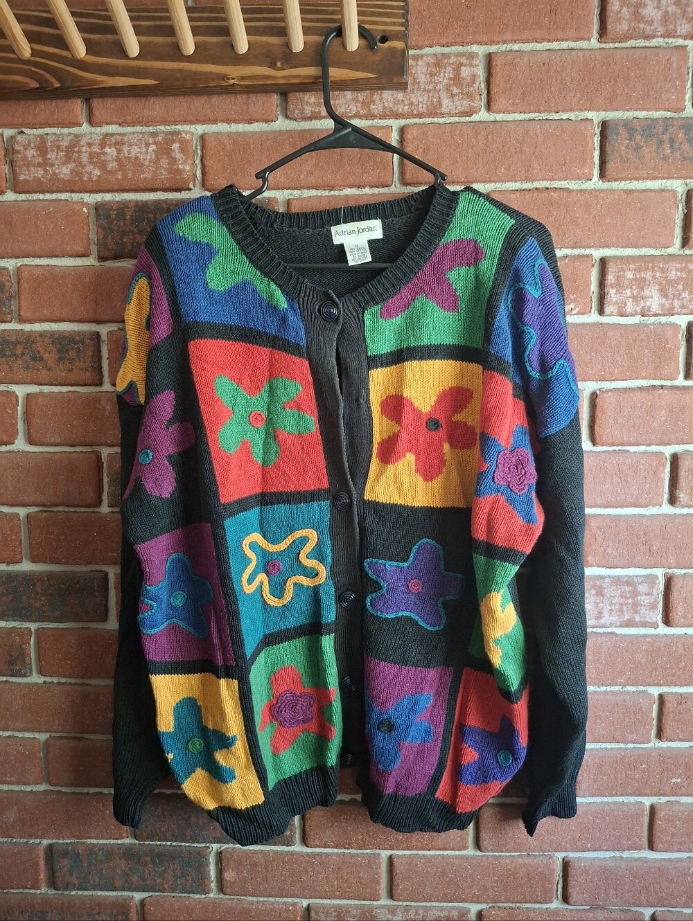 Colorblock Floral Knit Cardigan - Black/Multi